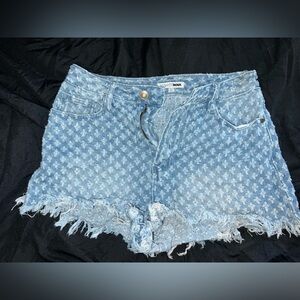 Fashion Nova Light Blue Patterned Jean Shorts